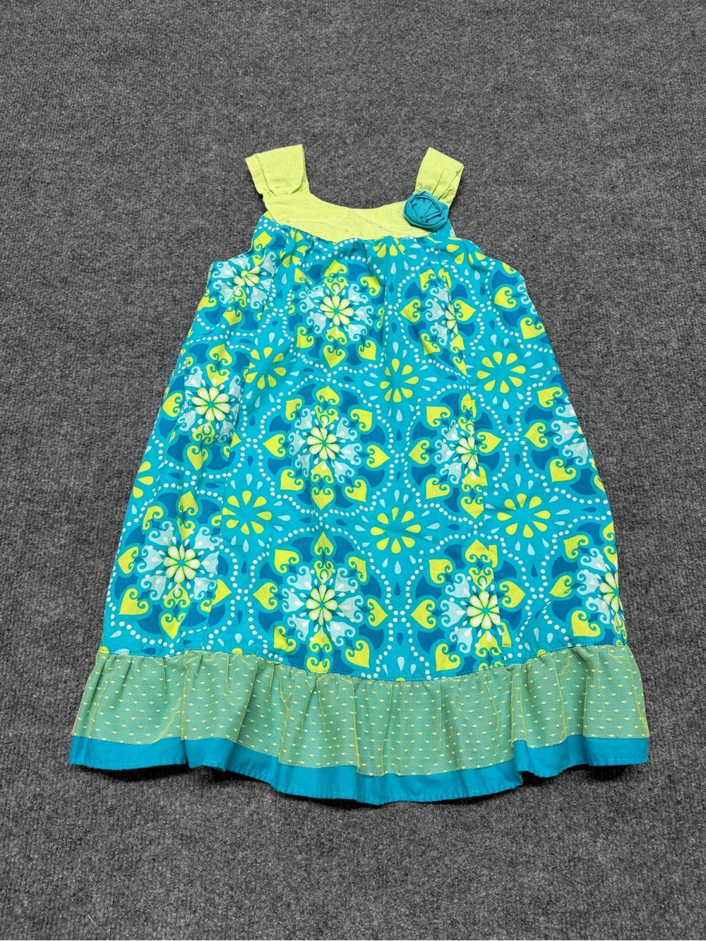 Penelope Mack Teal & Lime Floral Sundress with Ruffle